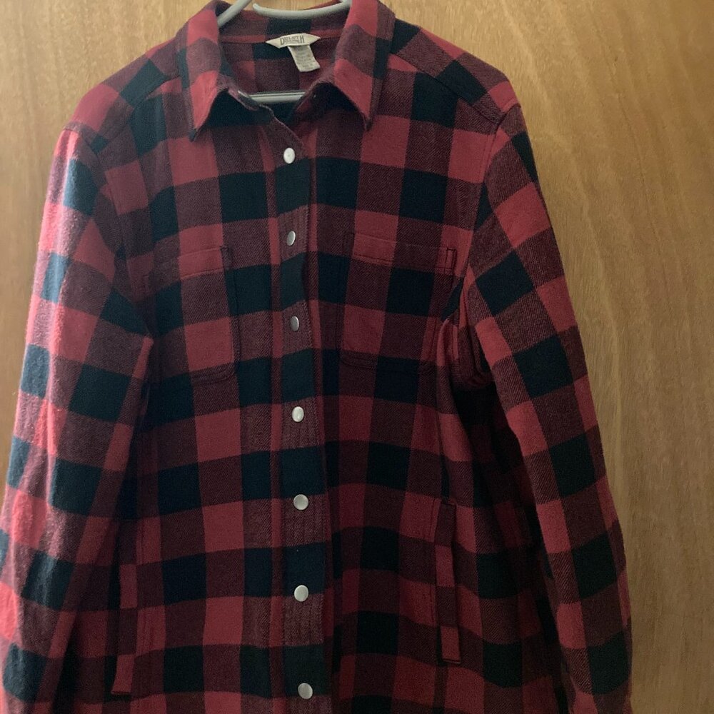Duluth Trading Flannel Shirt Jac Jacket Buffalo Check Red Black 2XL LIKE NEW